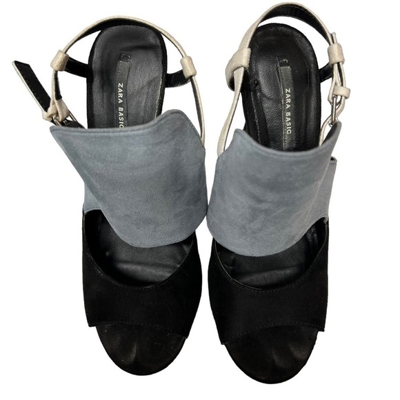 Zara Basic Collections Suede Color Block Heels Size 37 - Picture 3 of 10